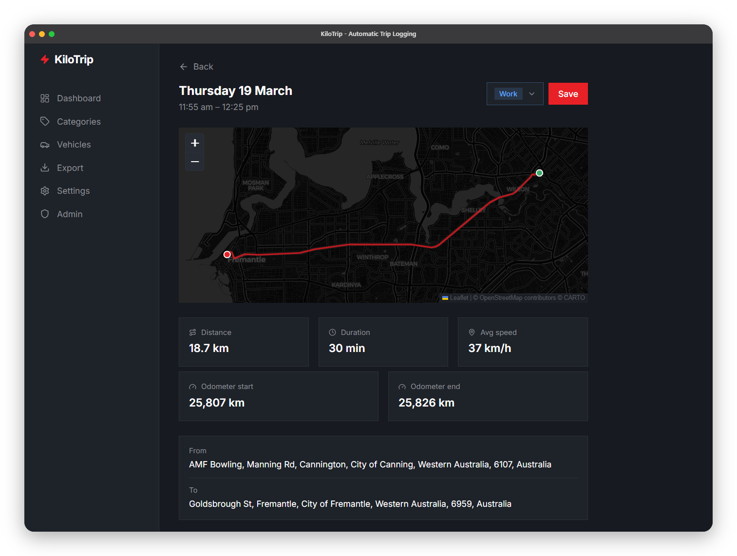 KiloTrip Tesla logbook export and trip categorisation dashboard
